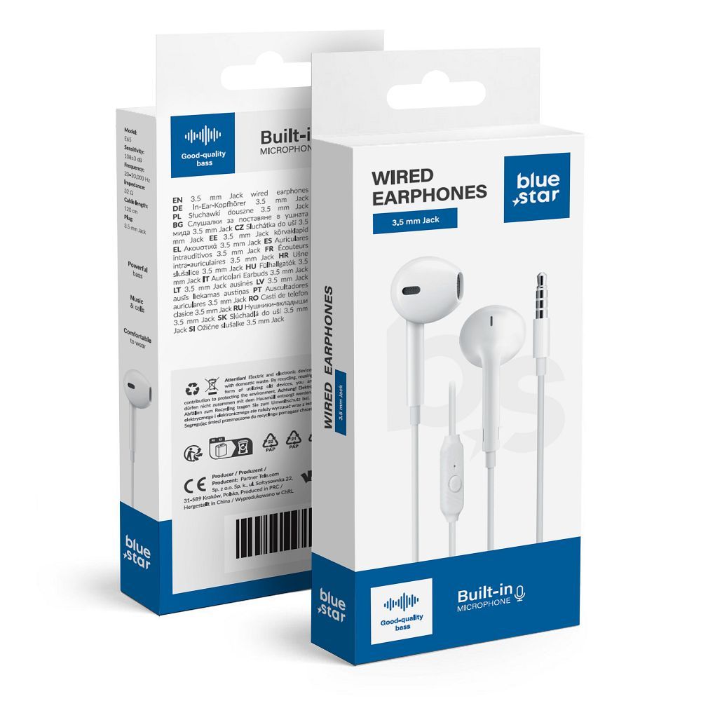Casti in-ear cu fir Blue Star PA-E65, mufa 3, 5 mm, 1, 2 m, alb