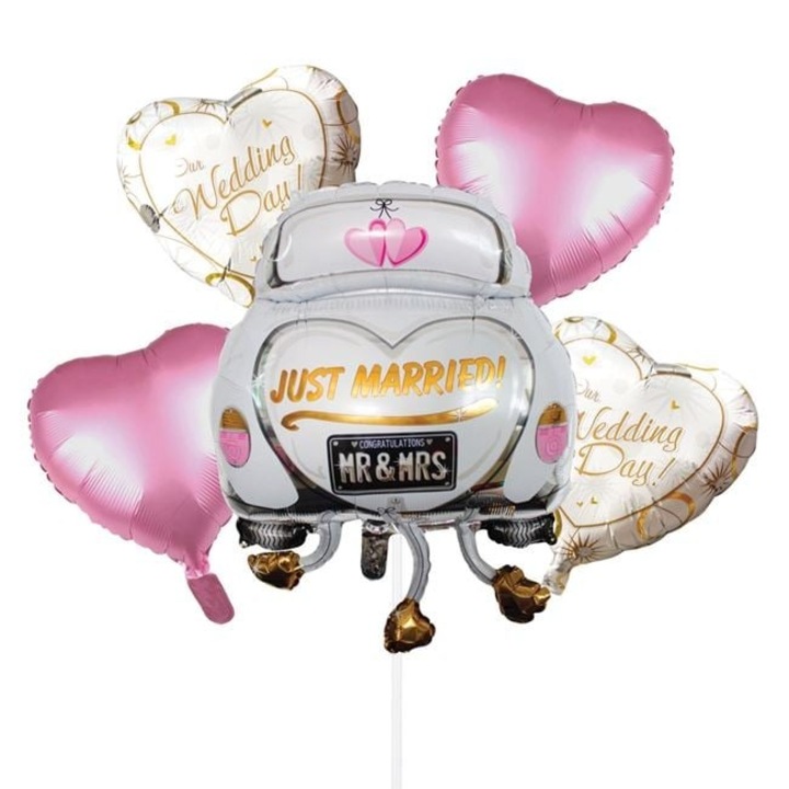 Set Baloane Inimi pentru Nunta „Masina Mirilor” – 5buc ANTBRO ® – SPECIAL PENTRU ZIUA NUNTII SAU PETRECERTEA DE LOGODNA SAU PETRECEREA BURLACITELOR, DECOR BALOANE