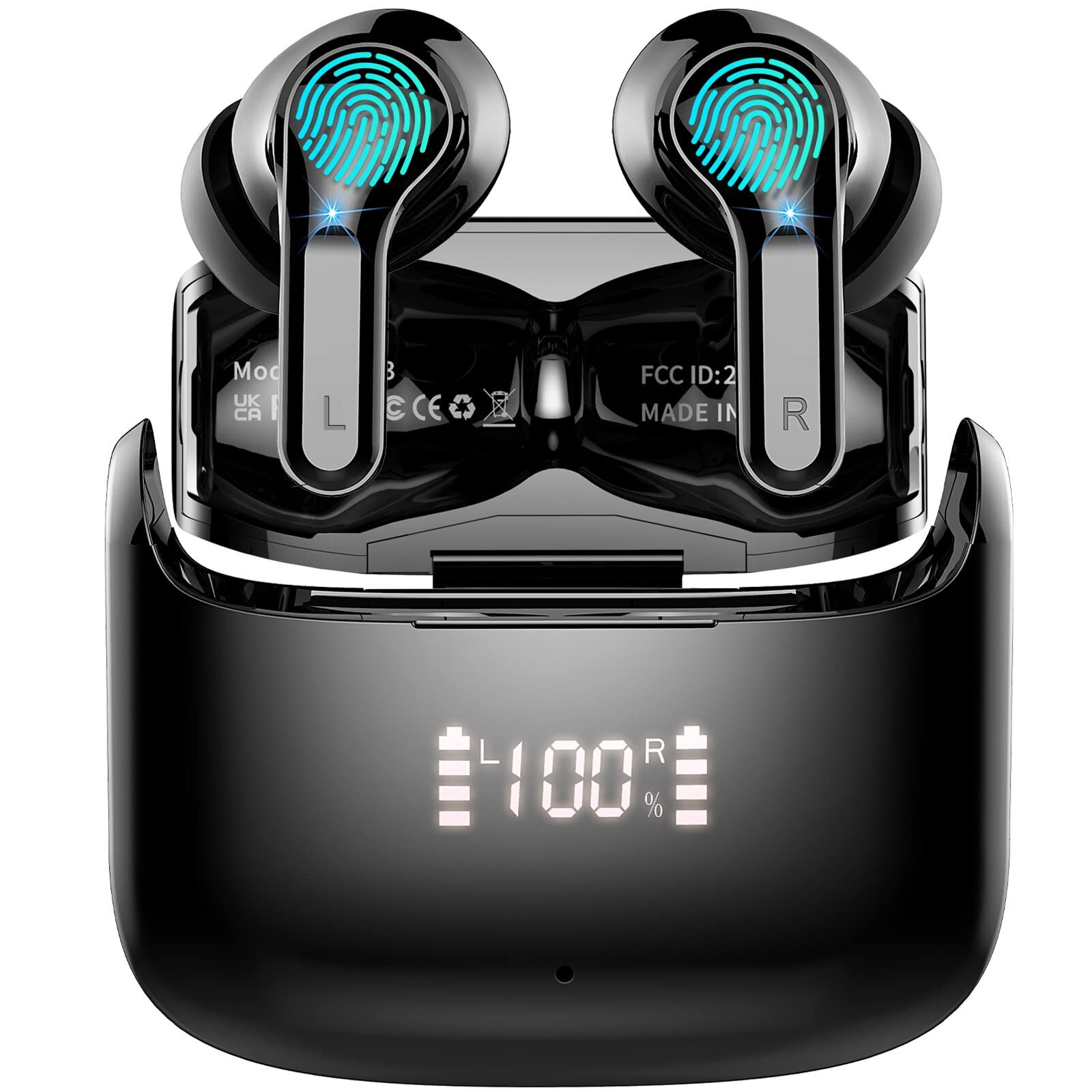 Xinwld Bluetooth-Kopfhörer – Bis Zu 48h Spielzeit, BT 5.3, IP7 Wasserdicht, ENC Mikrofon, Mit LED Display
