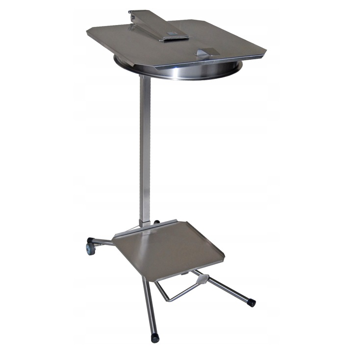 Stojak pentru saci de gunoi, MAT CHYRA, inox, 100L, 550x430x860mm, cu roti, capac cu buton pedala