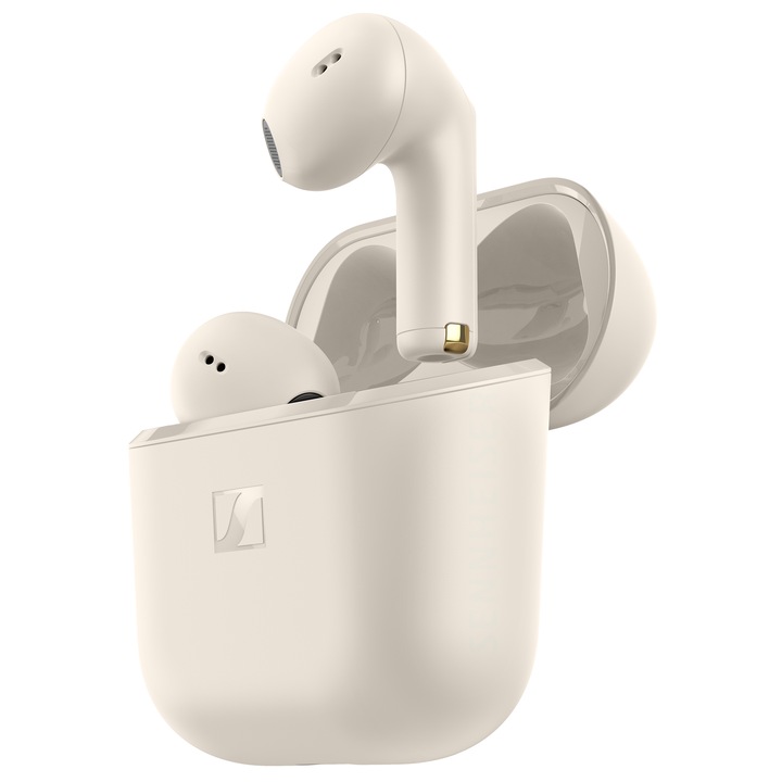 Слушалки Sennheiser Accentum Open TW, кремави, Bluetooth, 28 часа живот на батерията, шумопотискане, IPX4 устойчивост на атмосферни влияния, 2 микрофона/слушалка