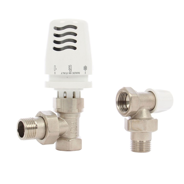 Kit robinet calorifer termostatat + robinet calorifer retur + cap termostat ICMA 805, alama, 1/2"