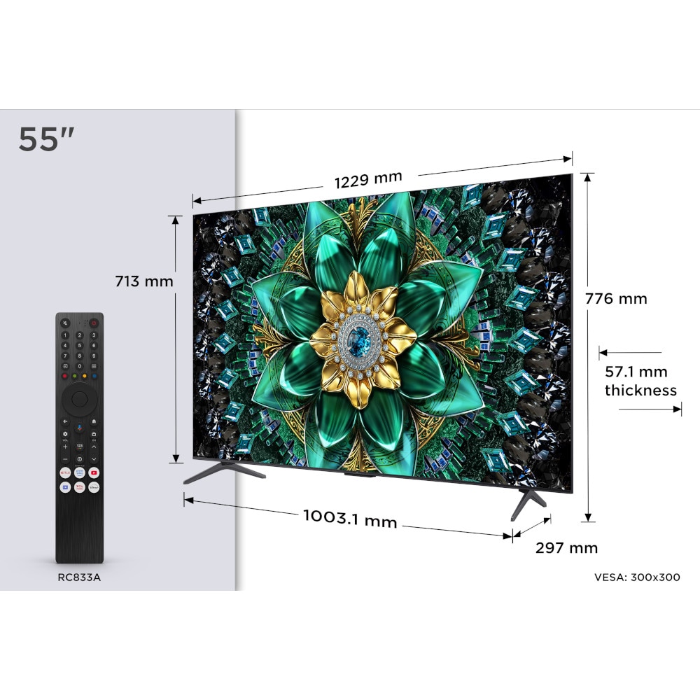 Televizor Smart Mini LED TCL 50Q6C, 50" (127 cm), 4K Ultra HD, QD-Mini LED, Google TV, HDR10+/Dolby Vision, 120/144 Hz, Negru
