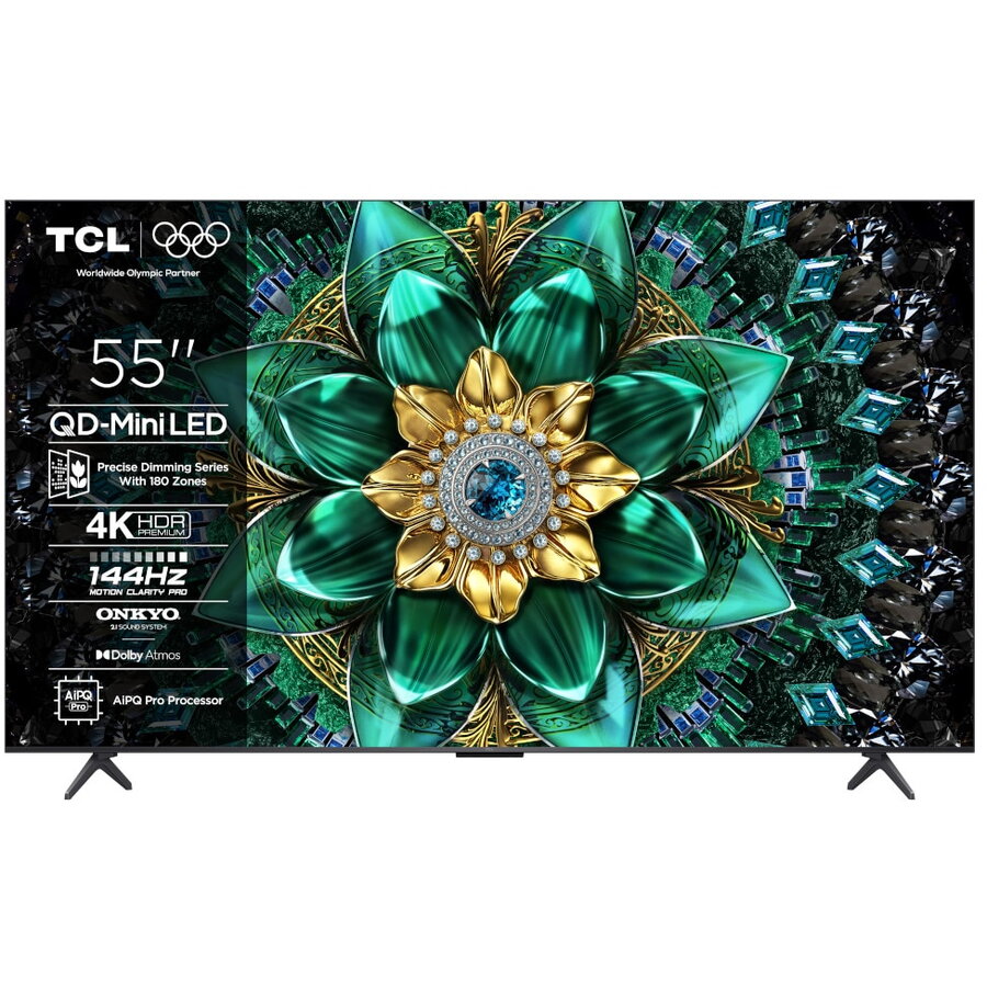 Televizor Mini LED TCL 55Q6C, 4K Ultra HD, 55", 138 cm, Smart Google TV, Clasa F, Negru