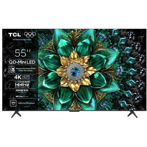 Televizor Mini LED TCL 55Q6C, 4K Ultra HD, 55", 138 cm, Smart Google TV, Clasa F, Negru