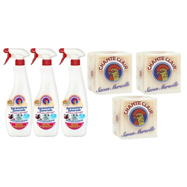 Set Chanteclair 3xDegresant universal spray 700 ml cu Marsila, 3x Sapun Rufe 250 g sapun solid cu Marsila