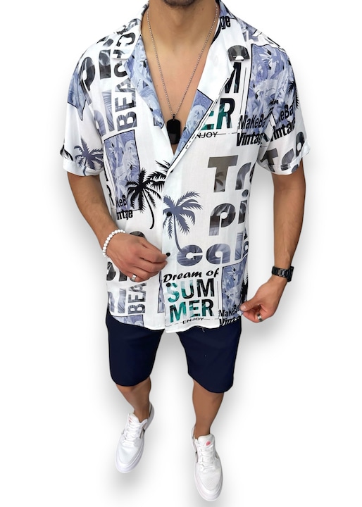Costum de vară bărbați, Casual, set cămașă și pantaloni, bumbac, albastru, Albastru