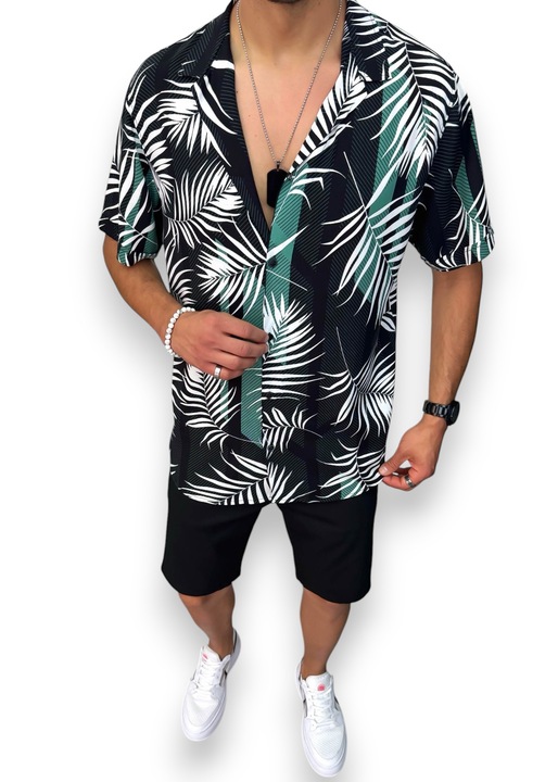 Costum de vară Casual, cămașă și pantaloni, negru, Negru