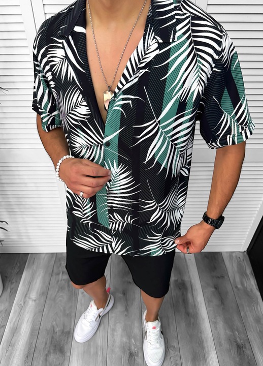 Costum de vară Casual, cămașă și pantaloni, negru, Negru