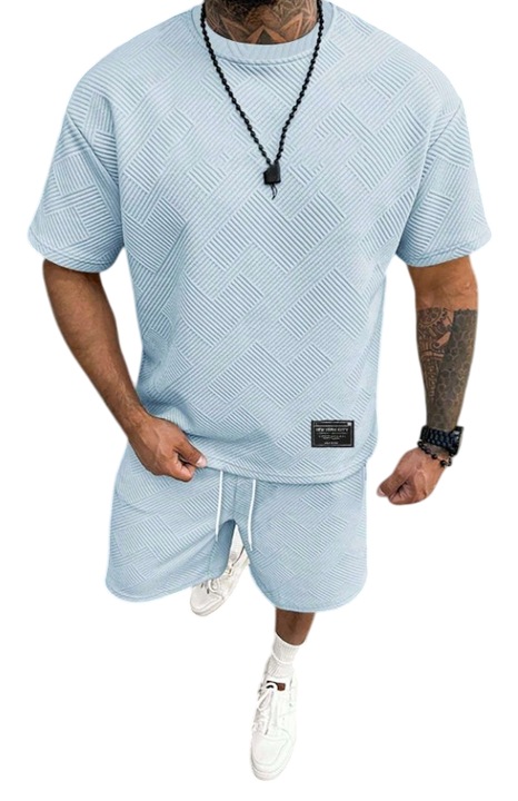 Compleu de tricou si pantaloni scurti pentru barbati, Albastru deschis