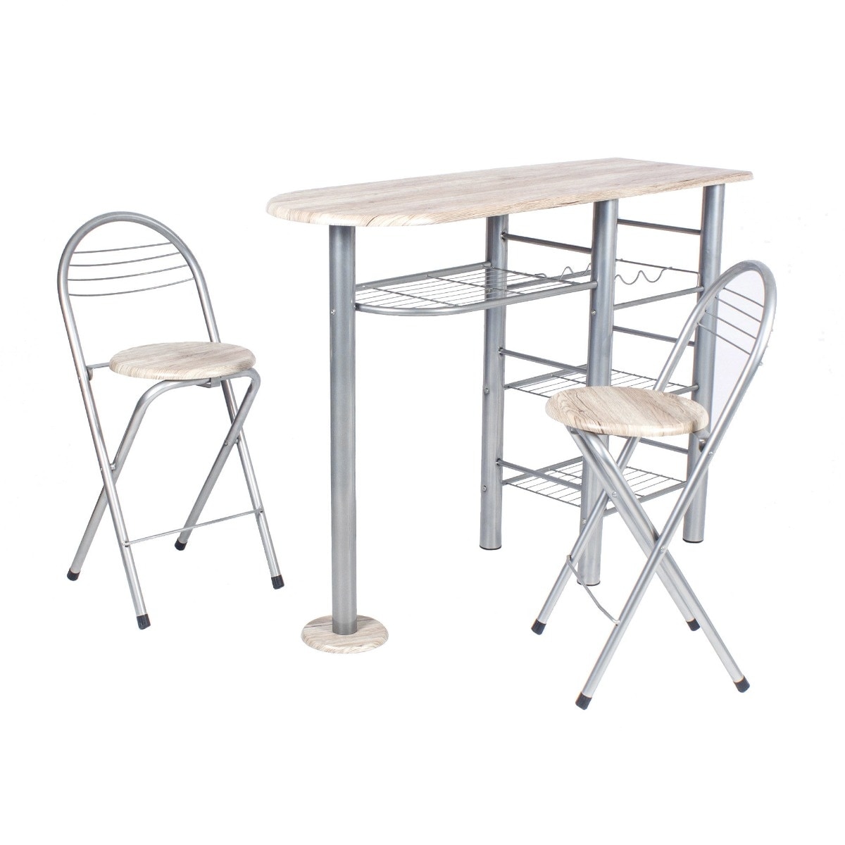 Set masa ovala fixa cu 2 scaune XJH-0061B, bucatarie, stejar gri +