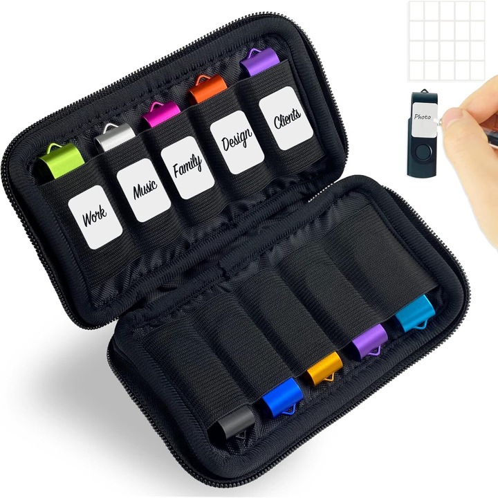 Husa Depozitare Stick USB, PsAyl®, EVA, pentru Stick USB, Husa USB, Husa pentru Thumb Drive, Husa Jump Drive, Organizator USB, Negru