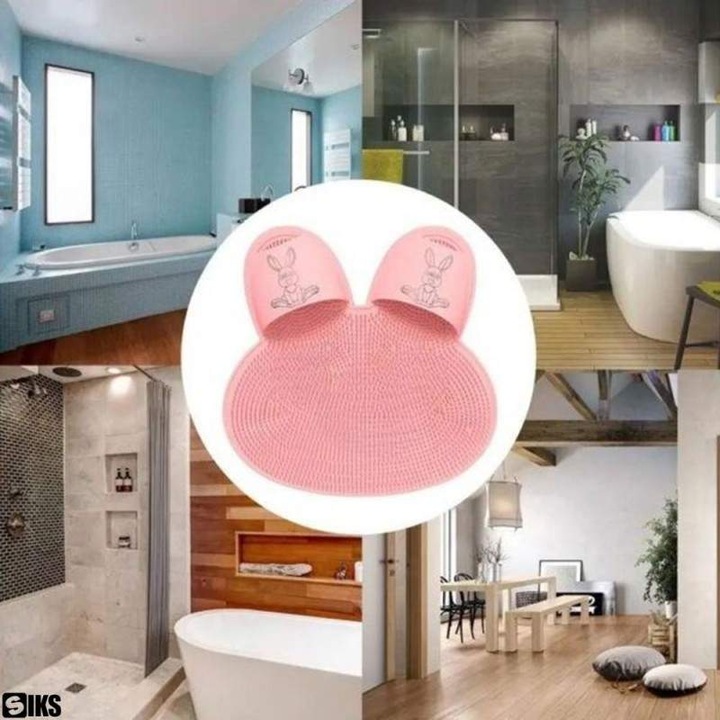 Covoras De Baie SIKS Din Silicon Pentru Curatare, Exfolierea Si Masajul Picioarelor, Antiderapant, Cu Ventuze, Multifunctional, Model Iepure, Roz