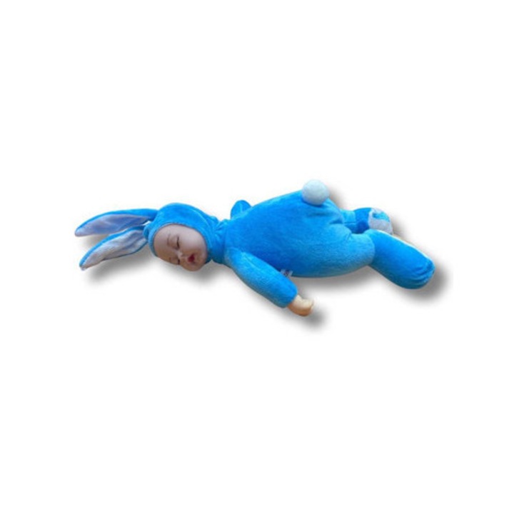 Anne Geddes mintájú kék színű keresztelő gyertya, nyuszi alakú, 30 cm