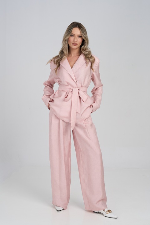 Couture de Marie, Pantaloni din amestec de in cu pliuri, Roz pastel, XL