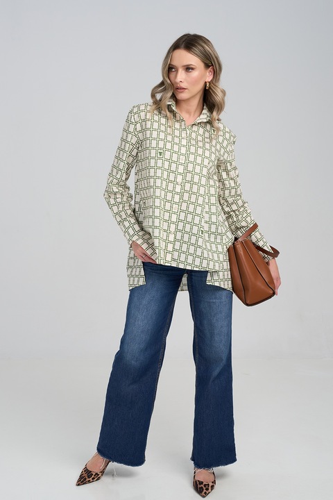 Couture de Marie, Camasa lejera din amestec de in, Verde feriga/Crem, S