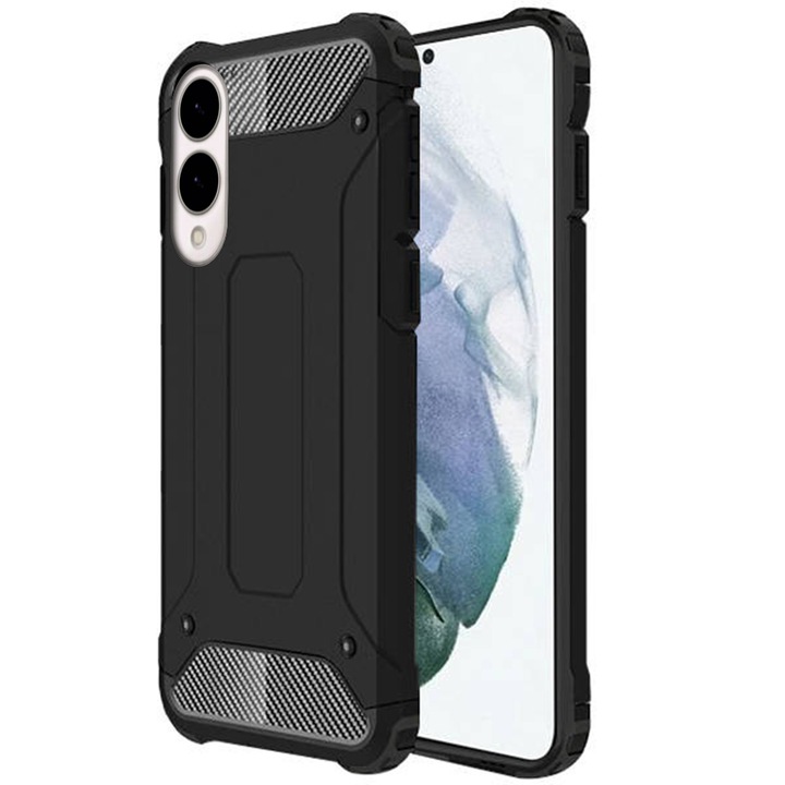 Калъф за телефон, съвместим с Samsung Galaxy S25 Edge - Forcell Defender II - черен удароустойчив заден капак