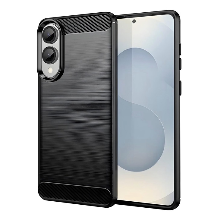 Кейс за телефон, съвместим с Samsung Galaxy S25 Edge - Карбонови влакна - черен силиконов заден капак