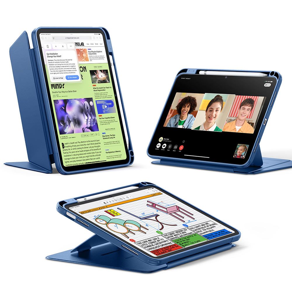 Tablete iPad 2025 11 inch (iPad 11) - Carcasă inteligentă ESR FLIP HYBRID albastră, cu suport pentru creion