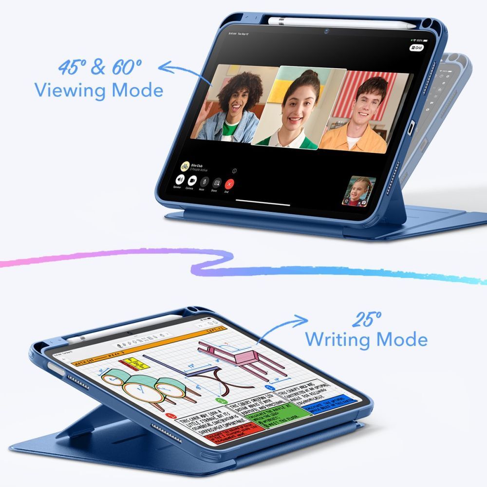 Tablete iPad 2025 11 inch (iPad 11) - Carcasă inteligentă ESR FLIP HYBRID albastră, cu suport pentru creion