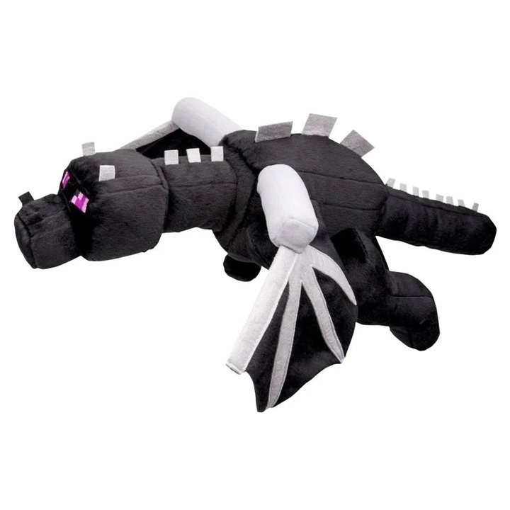 Плюшена играчка Дракон Ендър от Minecraft, VeliumCraft, 60 см, пухкава, за деца, матово черна, пълничка