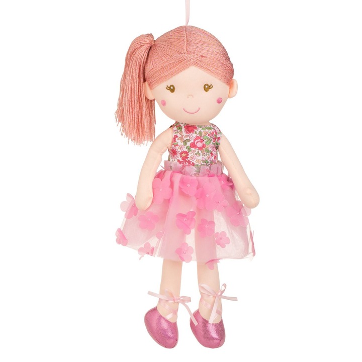 Textil baba rózsaszín tüll szoknyával és balerina ruhával 55cm