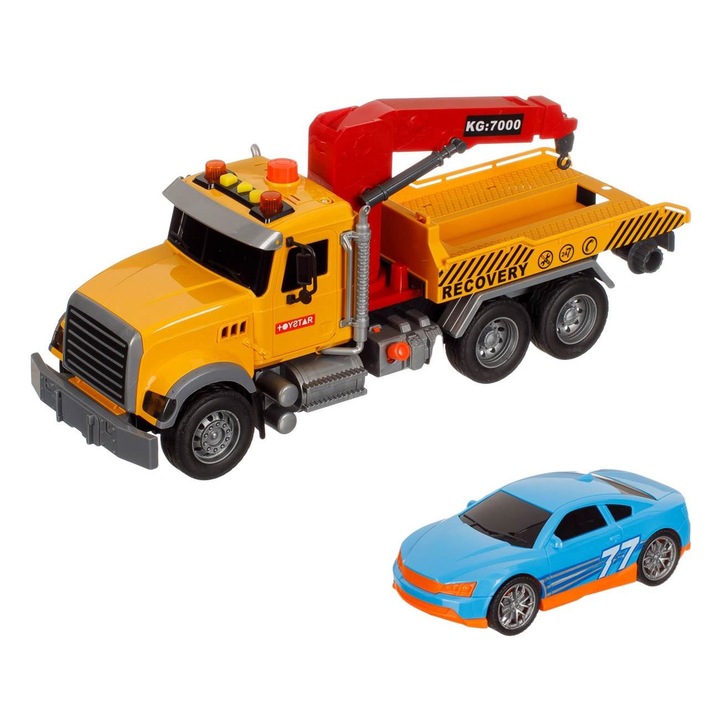 Camion Platforma Macara cu Masina Lumina & Sunet