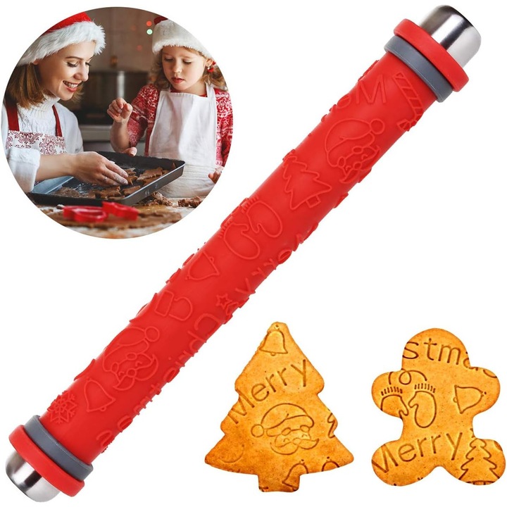 Sucitor LIHAO, 35 cm, Inox si Silicon, Modele Gravate si Inele Reglabile, culoare rosu