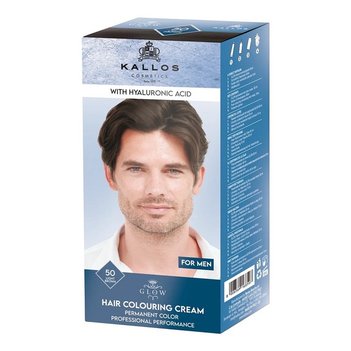 Vopsea de par pentru barbati Kallos Glow 50, saten deschis, 60 ml
