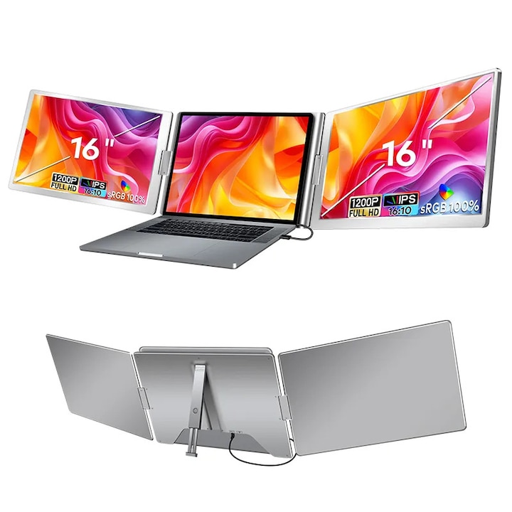 2 db-os Extralink Smart Life S880 16"-os monitor szett, 1920x1200, ezüst, 12"-18,5"-os laptopokhoz