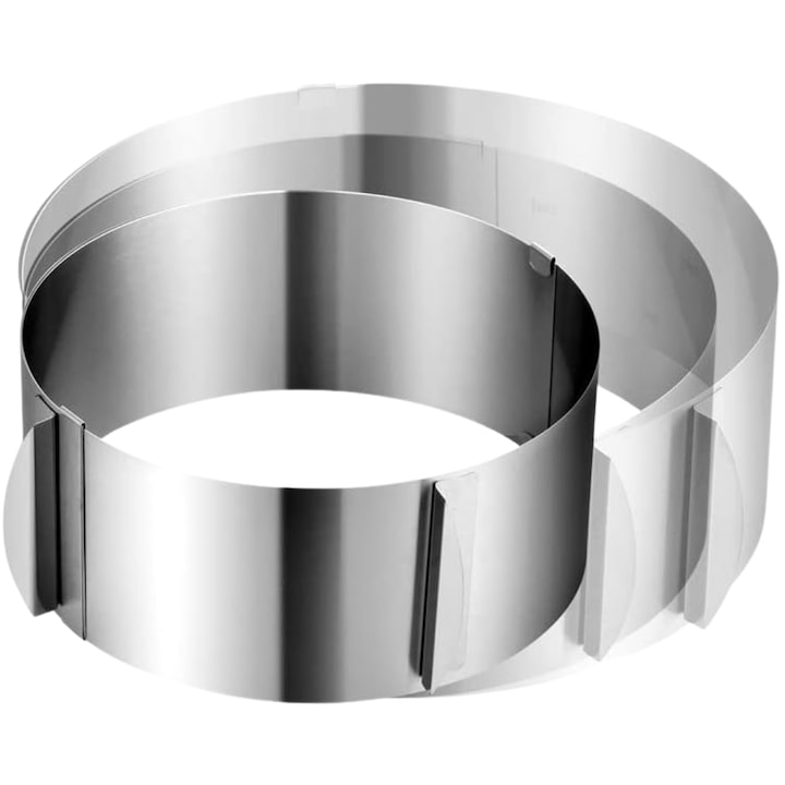 Forma De Tort Din Otel, Openhome, Forma Rotunda, Pentru O Varietate De Prajituri Si Deserturi, Diametru Reglabil 16-30 Cm, Material Durabil, Argintiu