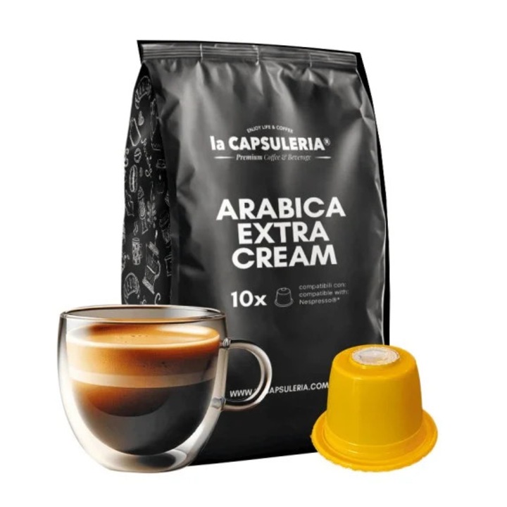 Capsule Cafea Arabica Extra Cream La Capsuleria, 10 capsule, compatibile cu Nespresso