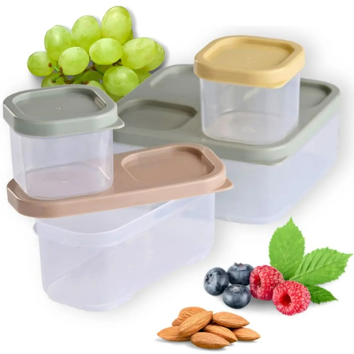 Set 4 Cutii Pentru Depozitarea Alimentelor, Openhome, 3 Capacitati Diferite: 700 ml, 320 ml, 2x 120 ml, Usor De Curatat, Capac Etans, Multicolor