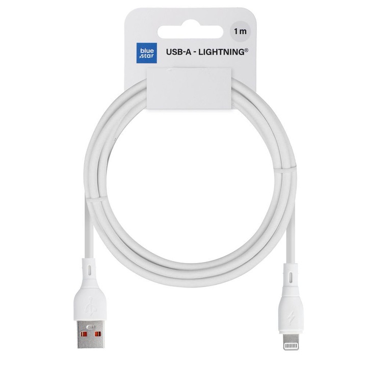 Cablu de incarcare USB A la Lightning, 2.4A, BlueStar PJ68-24-2.4, 1m, Alb