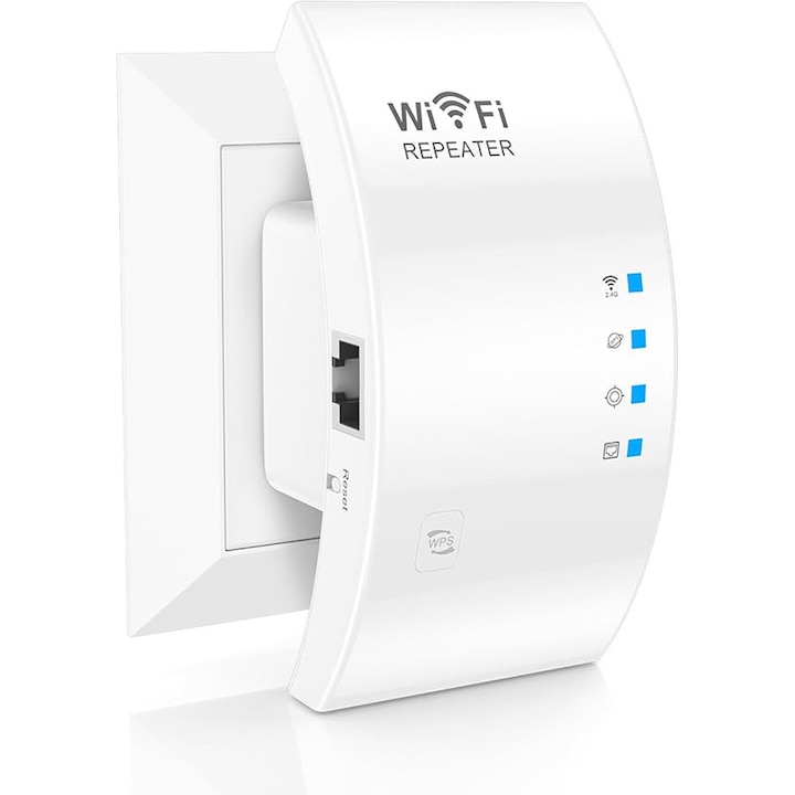 Extender WiFi, BOMSTOM, 300Mbps, 2.4GHz, Alb, 1 antena interna, set complet