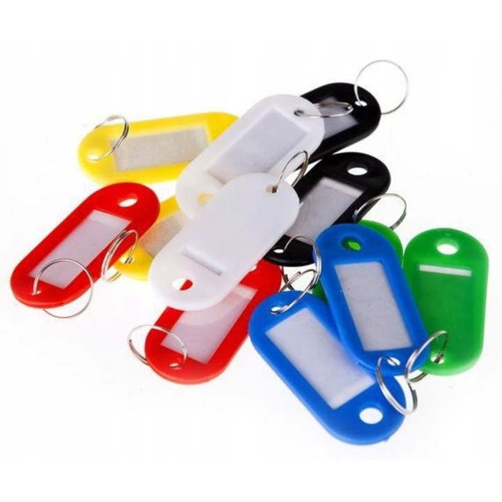 Brelocuri colorate pentru chei, set 100 bucati, mix culori, 20 rosii, 20 negre, 20 albastre, 20 verzi, 20 galbene