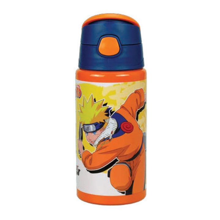 Naruto Fire Orange alumínium szívószálas kulacs akasztóval 500 ml