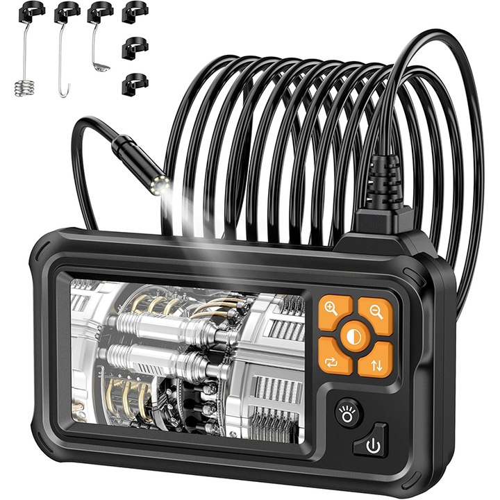 Endoscop, Rqiurpn, Camera De inspectie, ecran LCD 1080P HD de, IP67, 8 LED-uri reglabile, 4.3", 5m, Negru