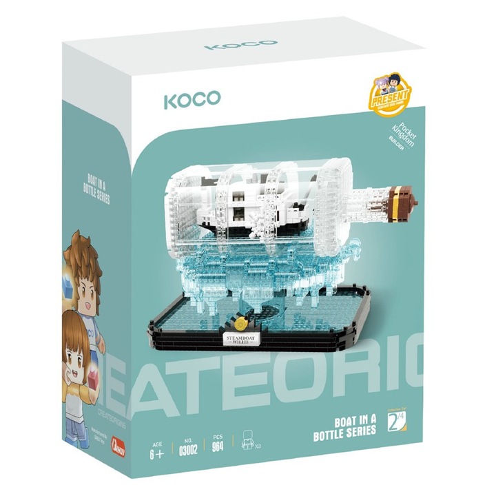 Set de constructie KOCO - Statek w Butelce, 964 elemente, multicolor, pentru copii de la 6 ani