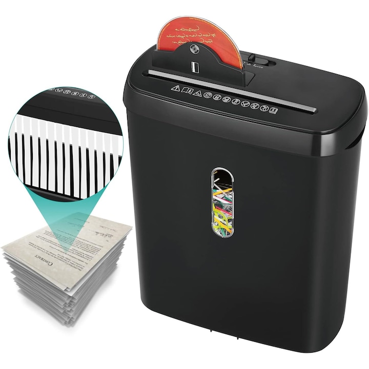 Distrugator de documente, WALALLA, taiere in benzi, capacitate 12L, protectie impotriva supraincalzirii, negru