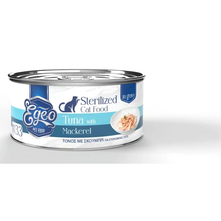 Hrana umeda pentru pisici sterilizate Egeo Ton & Macrou in sos 70g