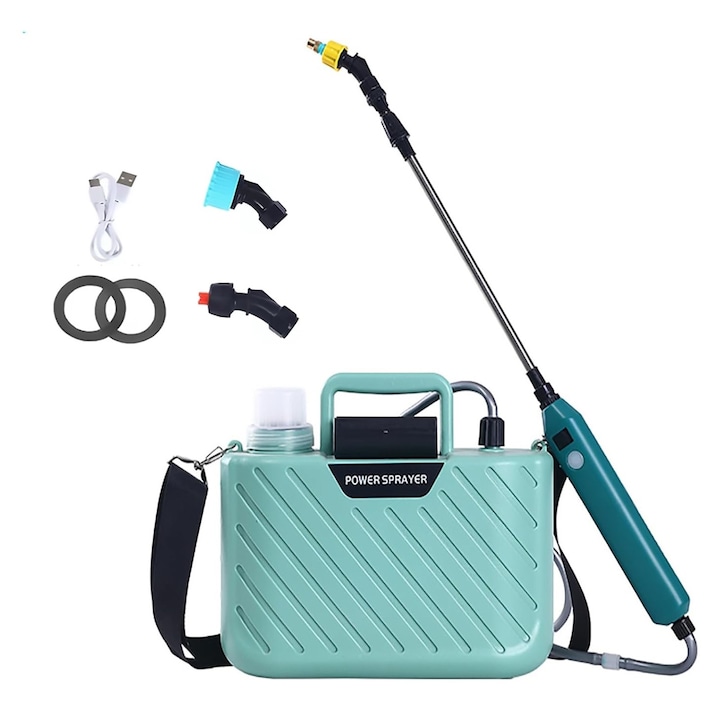 Електрическа пръскачка, WALALLA, 5L, двойни режими на пръскане, индикатор за нивото на батерията, зелена