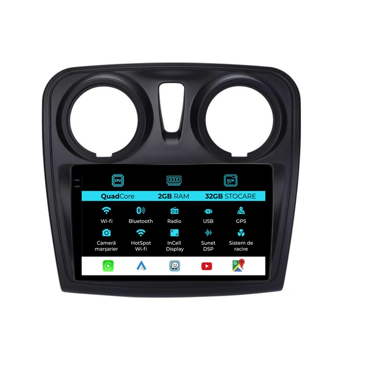 Navigatie Dedicata Dacia Logan/Sandero (2012-2020), 9Inch, 2Gb Ram, 32Gb Stocare, Carplay