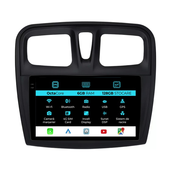 Navigatie Dedicata Dacia Logan/Sandero (2012-2020), 9Inch, 6Gb Ram, 128Gb Stocare, Carplay