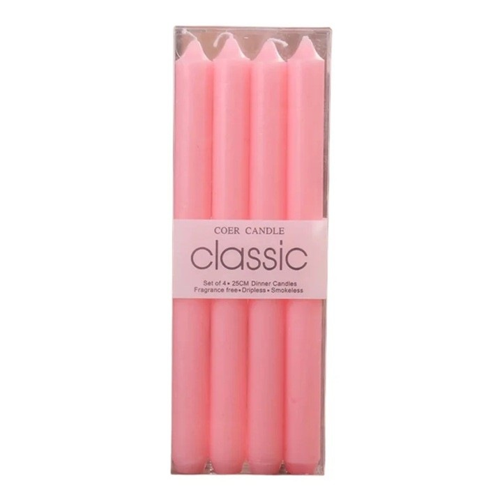 Set 4 Lumanari, OEM, pentru Suport de Masa, Fara Miros si Fum, din Parafina, 2.2 x 25 cm, Roz