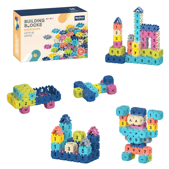 Комплект 3D строителни блокчета Umetoop, 100 части, многоцветни, за развиване на уменията на децата