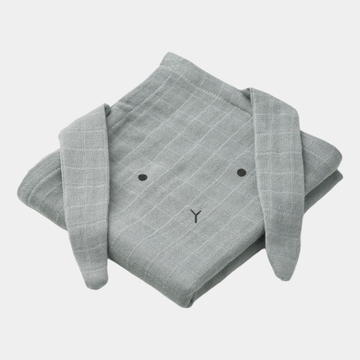 Biopamut muszlin, 2 db-os szett, 65 x 65 cm, Nyúl/Kék köd