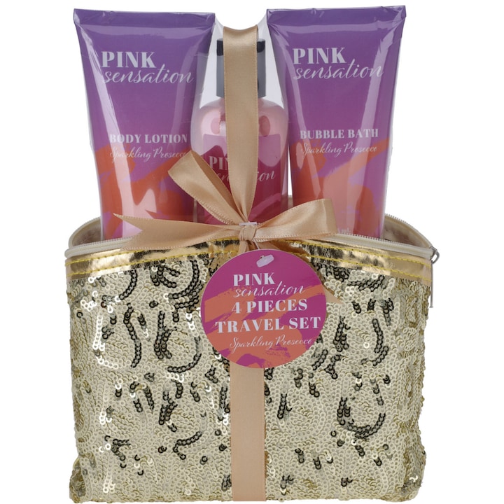 Fürdőszobai kozmetikai készlet, Openhome, A tökéletes ajándék nőknek, Fürdőgél, Testbalzsam, Kozmetikai táska, 3 tétel, Lila