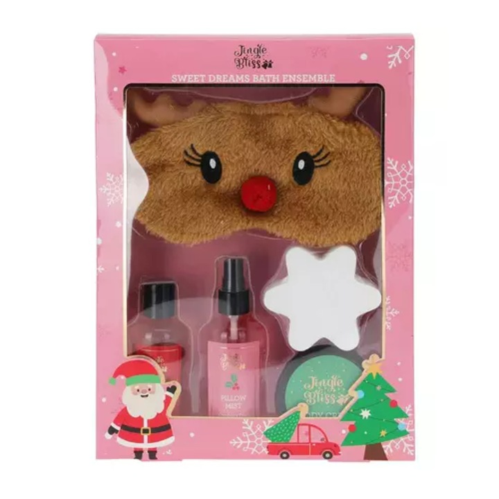 Fürdőkozmetikai készlet, Openhome, A tökéletes ajándék nőknek, Tusfürdő 100 ml, Testkrém 50 ml, Párnapermet 100 ml, Karácsonyi fürdőbomba 50 g, Szemmaszk, 5 termék