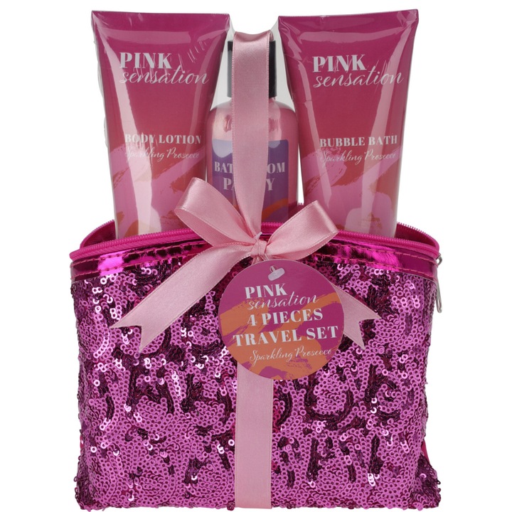 Fürdőszobai Kozmetikai Szett, Openhome, Tökéletes Ajándék Nőknek, Fürdőgél, Testbalzsam, Kozmetikai Táska, 3 Tétel, Rózsaszín